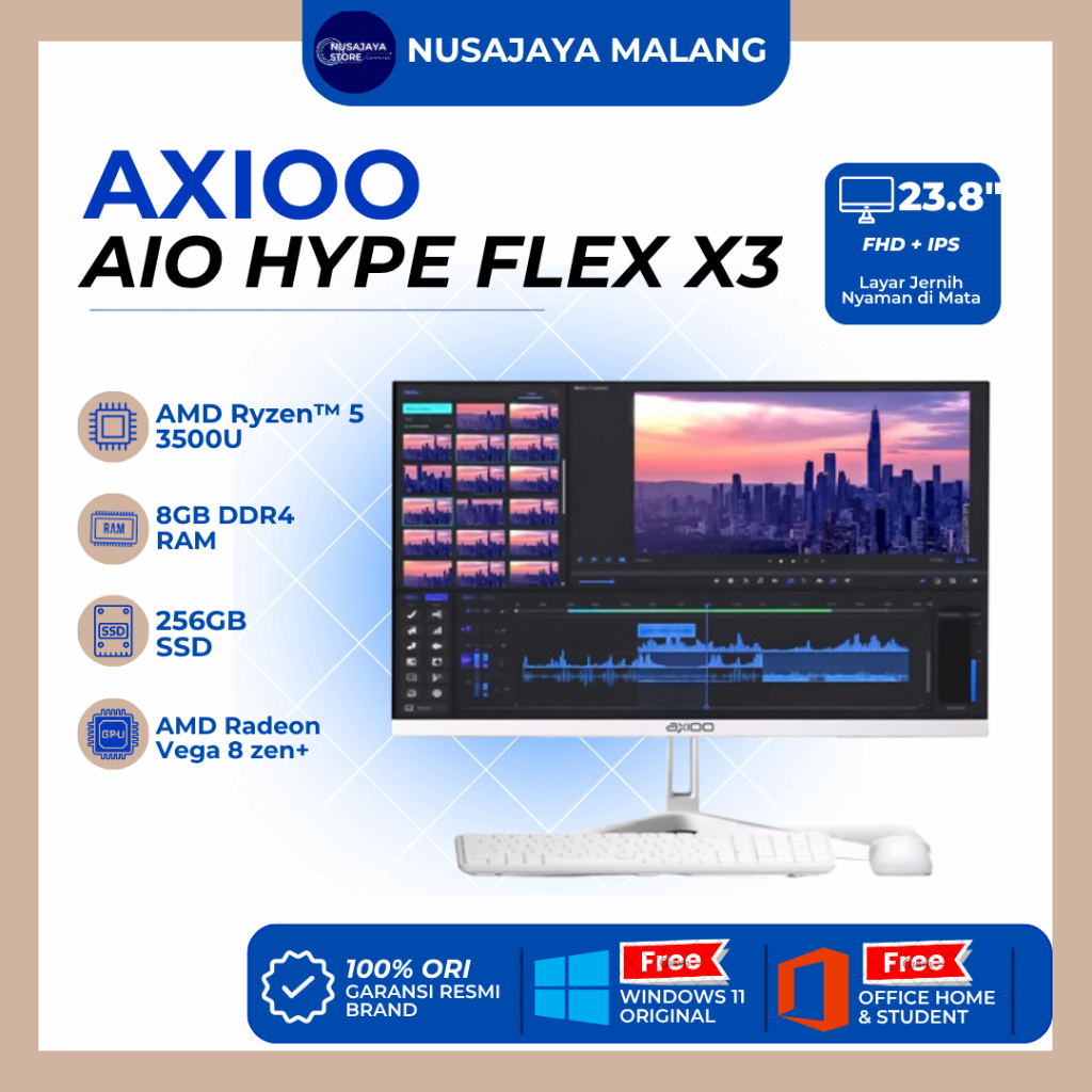 Axioo AIO Hype Flex X3 AMD Ryzen 5 3500 - RAM 16GB 256GB Windows 11 23.8" FHD IPS