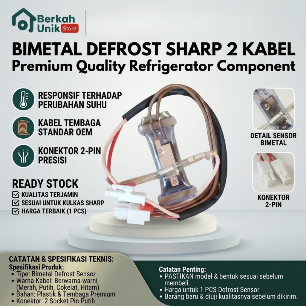 Defrost Kulkas Sharp 2 Kabel Kualitas Premium / Bimetal Defrost Sharp 2 Kabel Komponen Kulkas 2 Pint