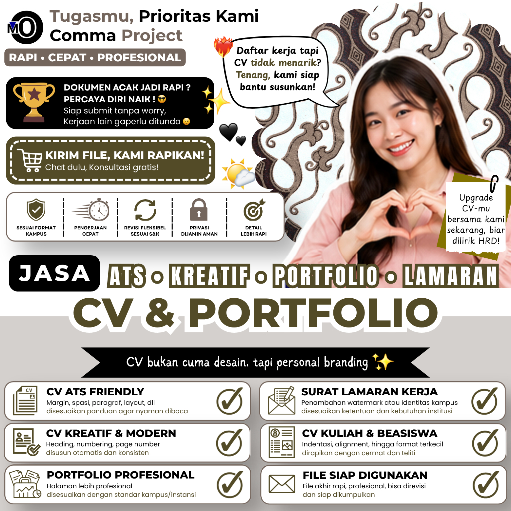 Jasa Pembuatan CV ATS dan Portofolio | Daftar Kerja, Magang, Pengabdian dll - Comma Project