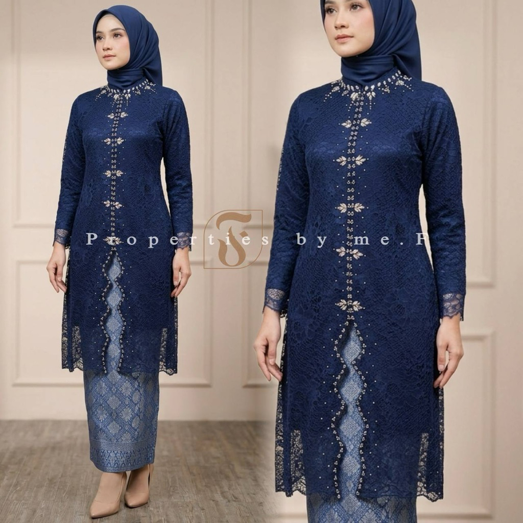 Setelan Tunik brokat payet model zigzag mewah premium elegant - Baju kebaya pesta - Tunik brokat - B