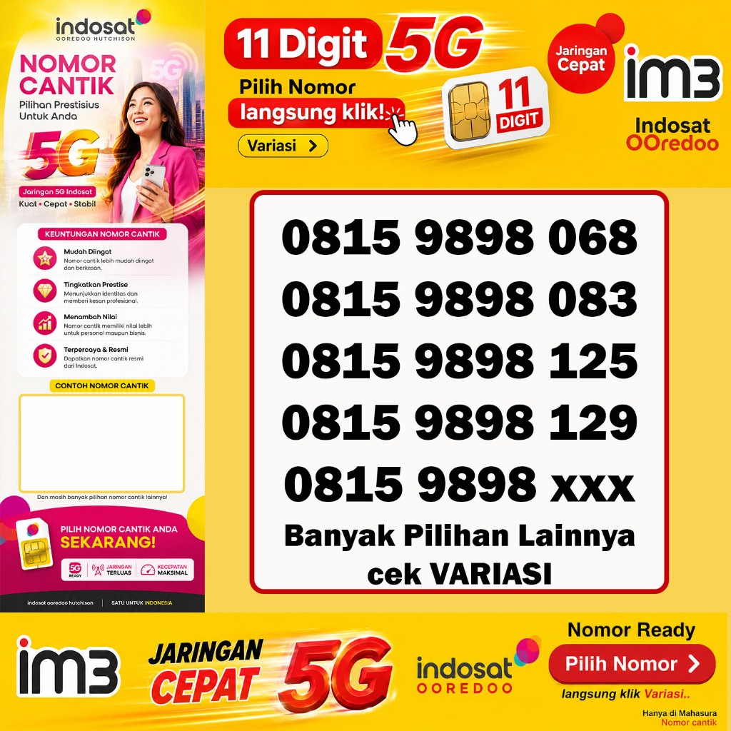 Nomor cantik Indosat ooredoo 11 digit Gratis kuota 3Gb mudah di ingat nomor pilihan