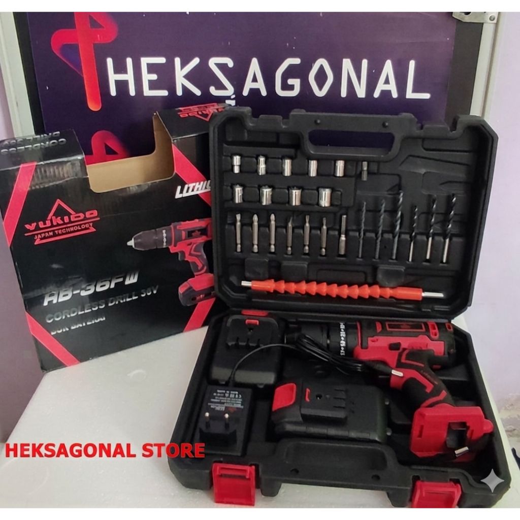 New bor cordless yukido 36v impact drill 13mm set koper Samarinda