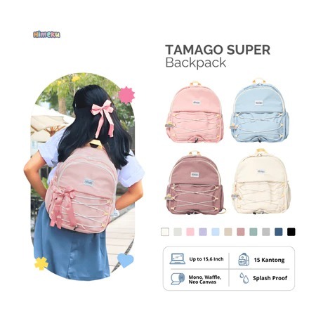 Tas SEKOLAH  Himeku TAMAGO INDI SUPER Backpack -  Muat Laptop - Ransel Kanvas Wanita Pria