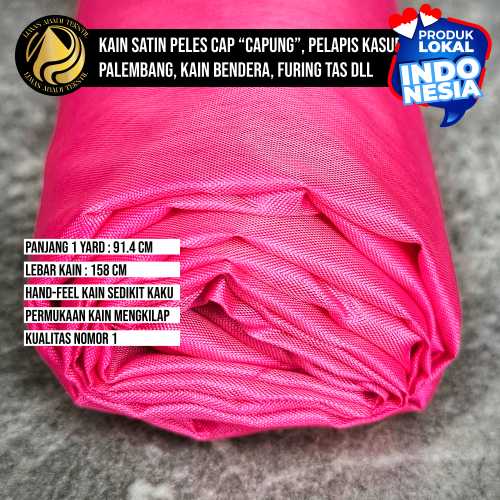 Grosir Kain Peles Capung (Pink Fanta)1 Roll 50 100 yard Bahan Mukena Travel Murah Furing Jaket Varsi