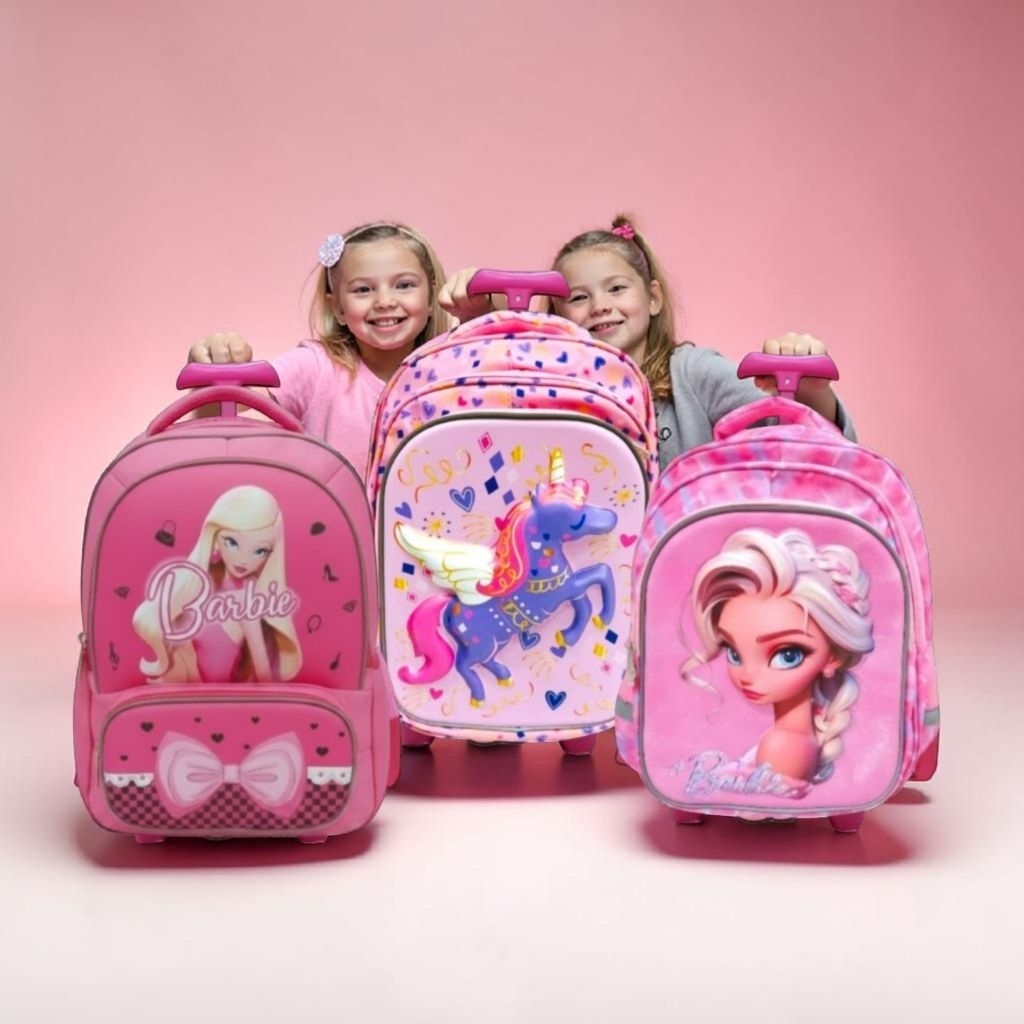 tas troli anak Barbie princess tas dorong unicorn tas koper anak sekolah kuda poni perempuan import 