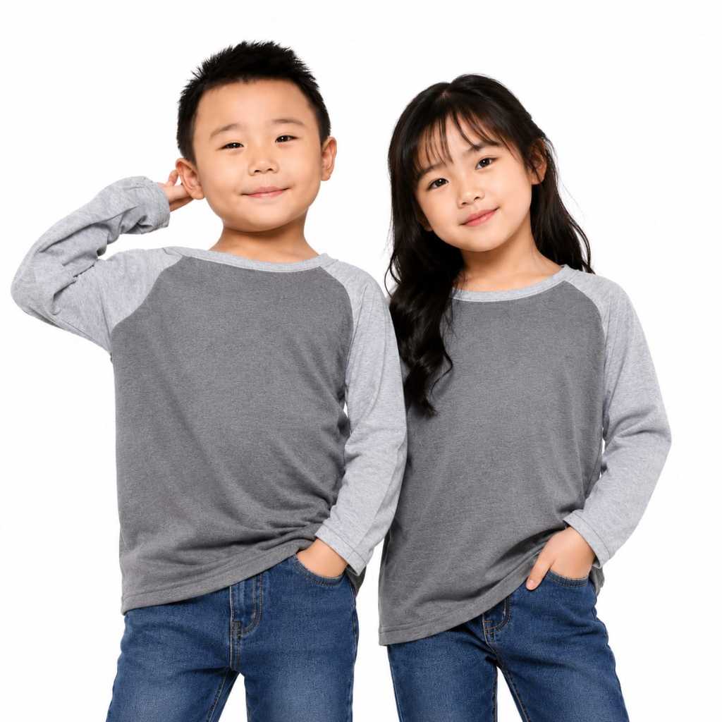 kaos raglan anak ABU-ABU  - raglan polos - kaos remaja - raglan anak ABG - KAOS ANAK POLOS - KAOS PO