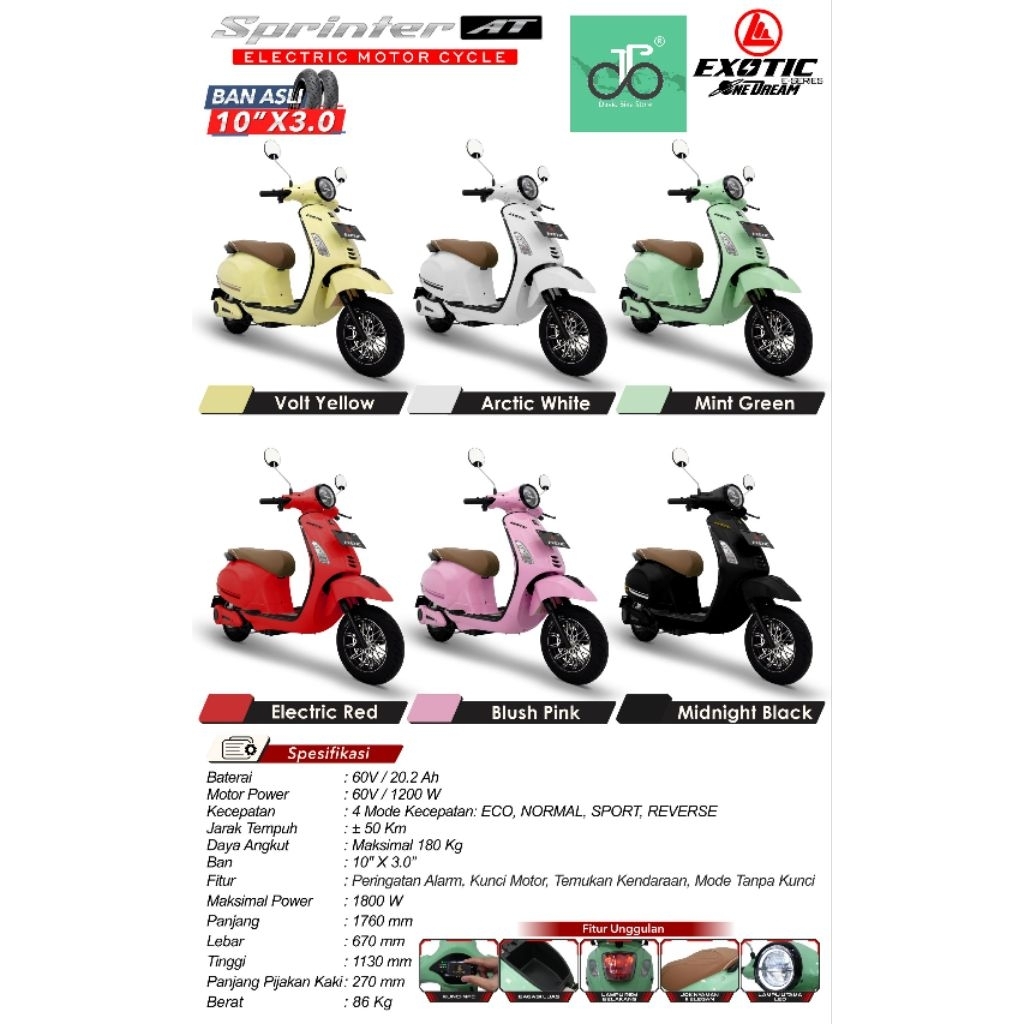 Sepeda Motor Listrik Exotic Sprinter AT model Vespa (A T) NEW