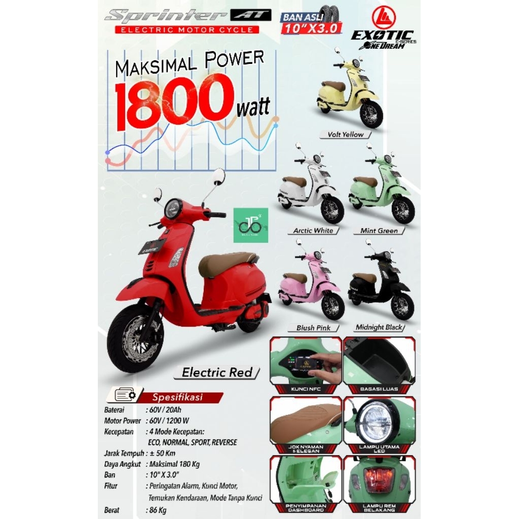 Sepeda Motor Listrik Exotic Sprinter AT model Vespa (A T) TERBARU