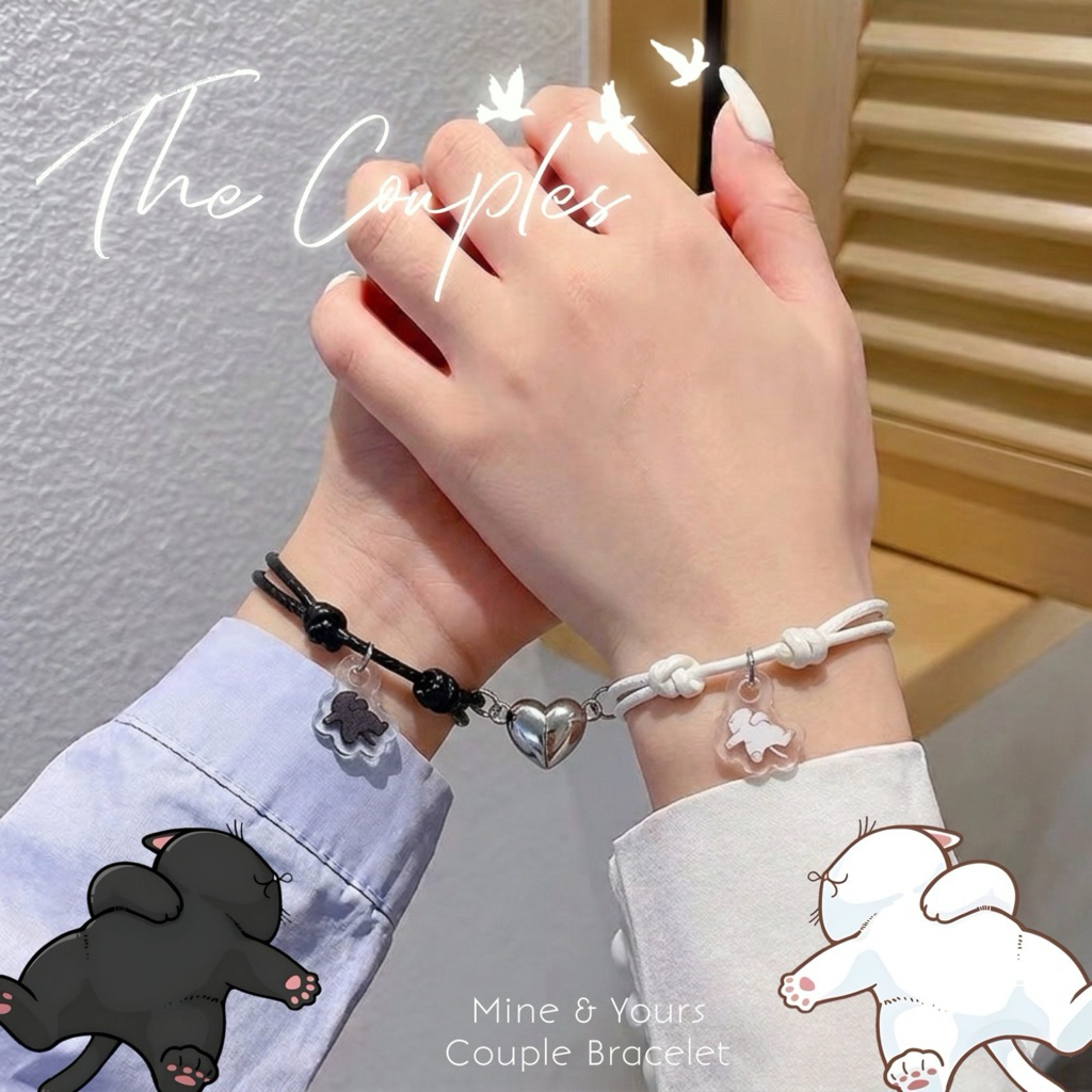 Gelang Couple Magnet SLEEPING CAT | Gelang Pasangan Simpel Aesthetic | Gelang Persahabatan Magnet He