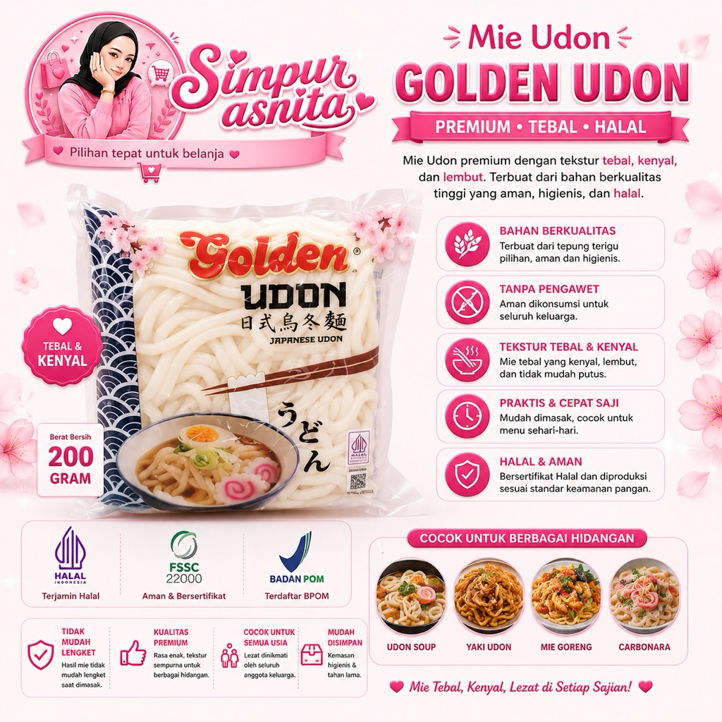 Golden Udon Halal - Japanese Udon Style Noodle 200gr