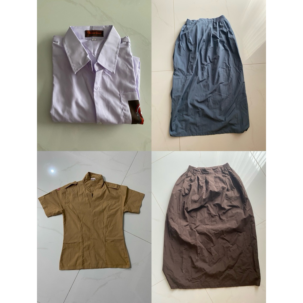 Preloved Seragam SMA Cewek Perempuan 2nd & Baru New - Rok Abu Pramuka Rempel Rampel Panjang Baju Put