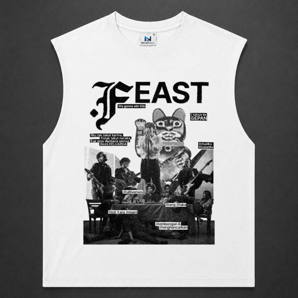 KAOS BAJU SINGLET FEAST | SINGLET PUTIH | SINGLET BAND | KAOS BAND | BAND METAL | LEKBONG PRIA | LEK