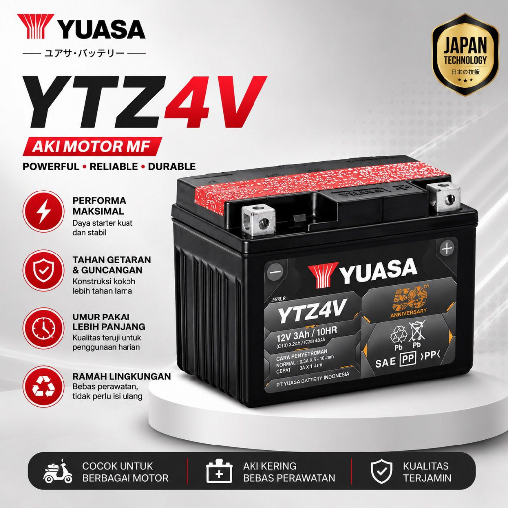 Yuasa Aki Motor YTZ4-V MF 12V 3Ah Original