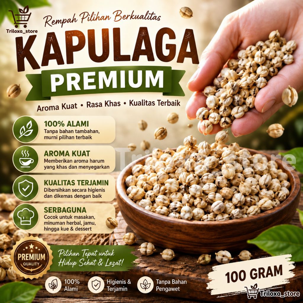 KAPULAGA KERING 100 GRAM/1 ONS KUALITAS BAIK TERMURAH TERLARIS HARUM
