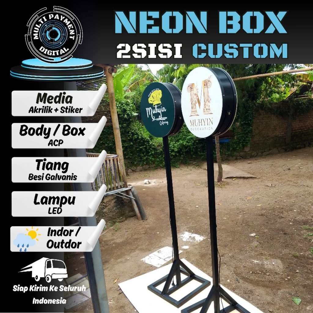 NEON BOX BULAT AKRILIK 2SISI + TIANG CUSTOM