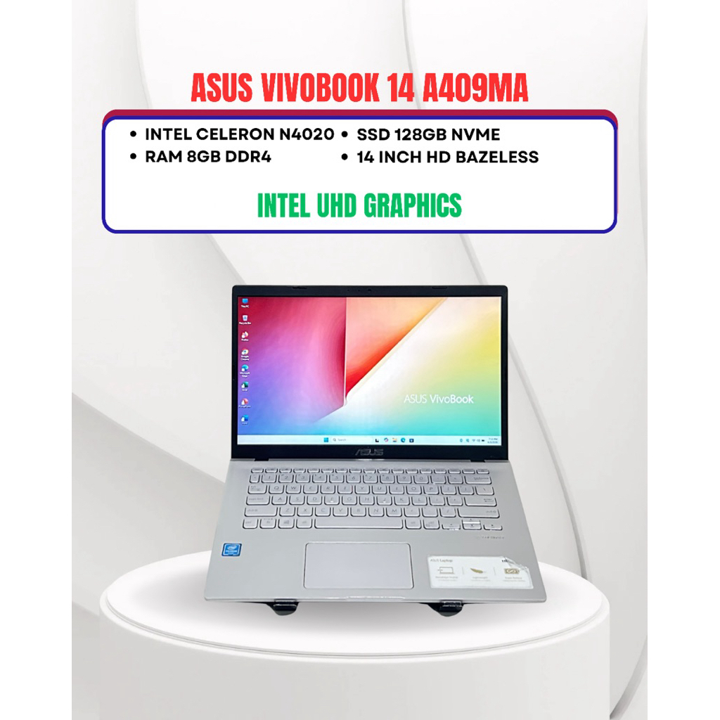 ASUS VIVOBOOK A409MA INTEL N4020 RAM 8GB SSD 128GB 14inci HD Bazeless