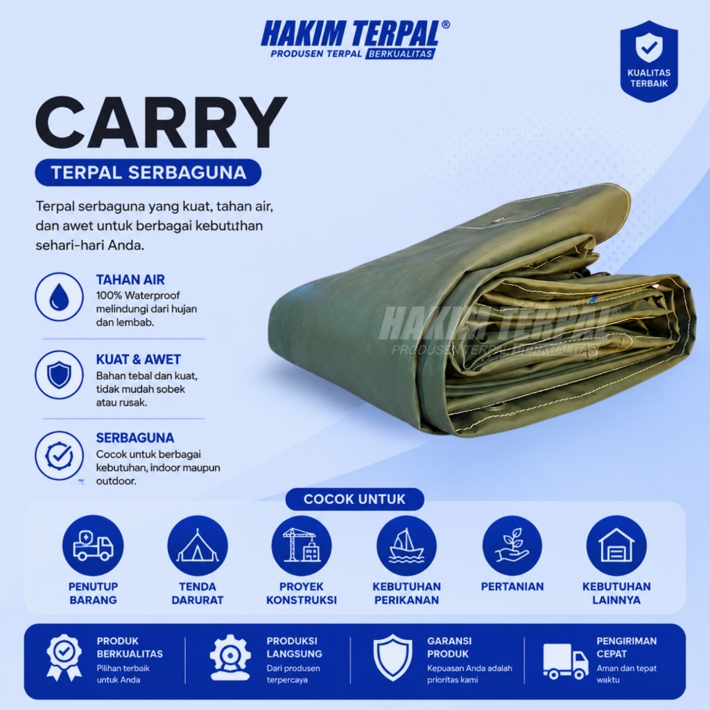TERPAL PICKUP PAS BAK CARRY Hijau | Anti Air 100% - Diskon 35%