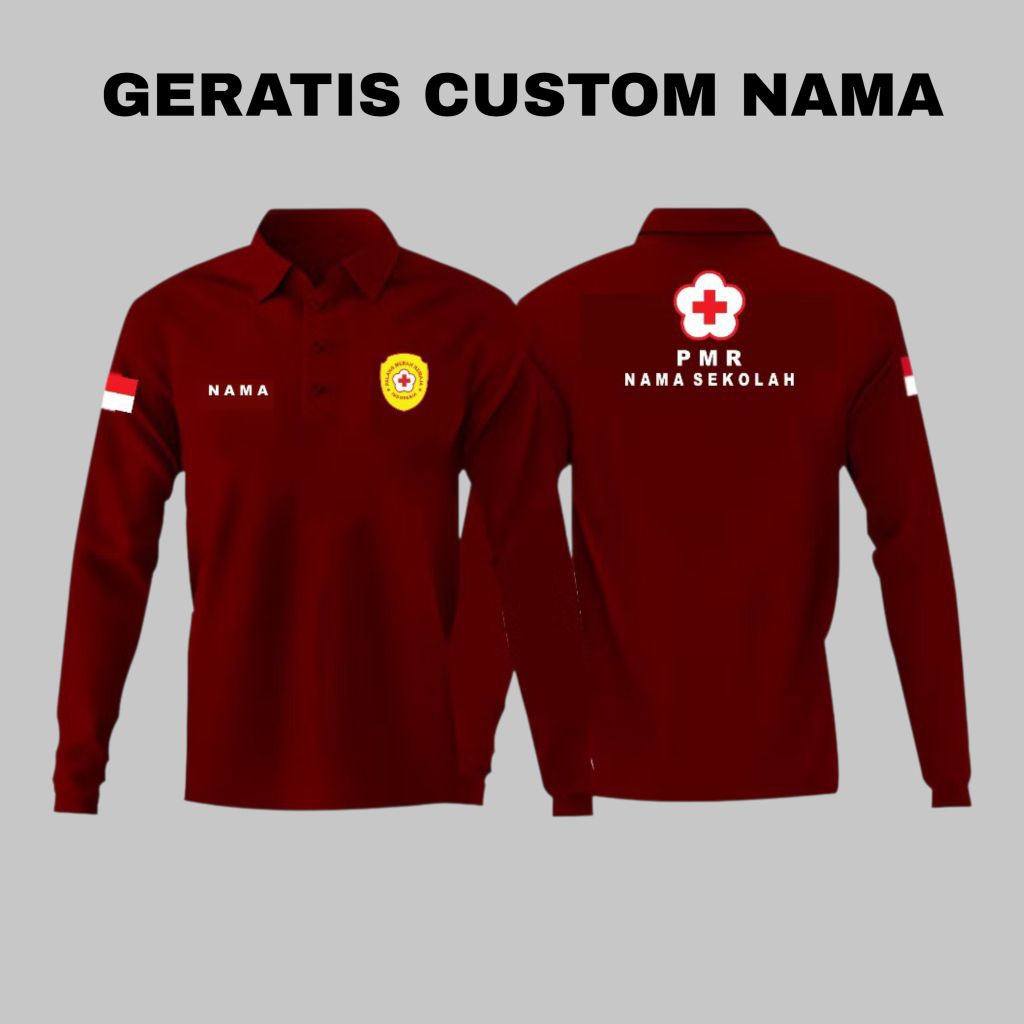 KAOS SERAGAM KERAH POLO PANJANG PMI INDONESIA/GERATIS CUSTOM NAMA/KAOS PMI INDONESIA TERBARU