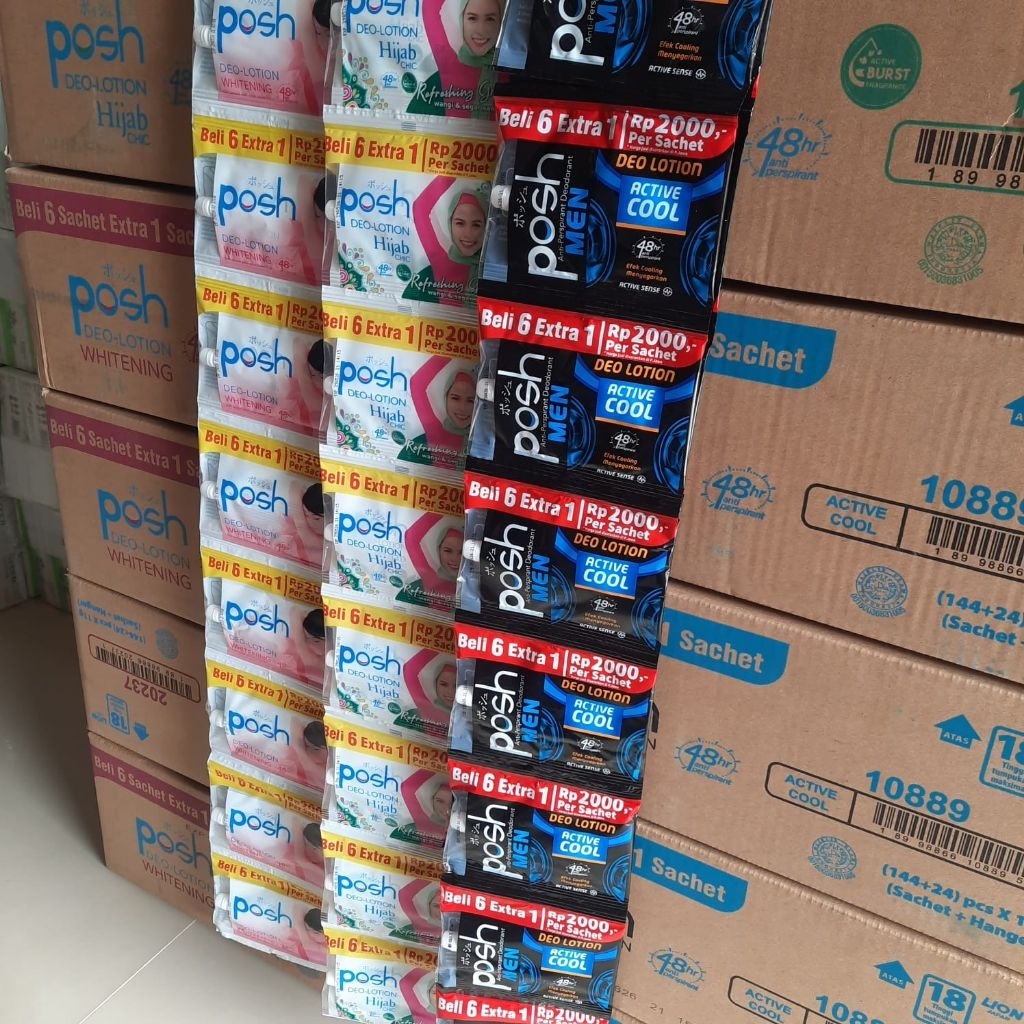 POSH Deo Lotion Sachet Renteng Isi 12 Sachet Original Deodorant Anti Bau Badan Wangi Tahan Lama Pria