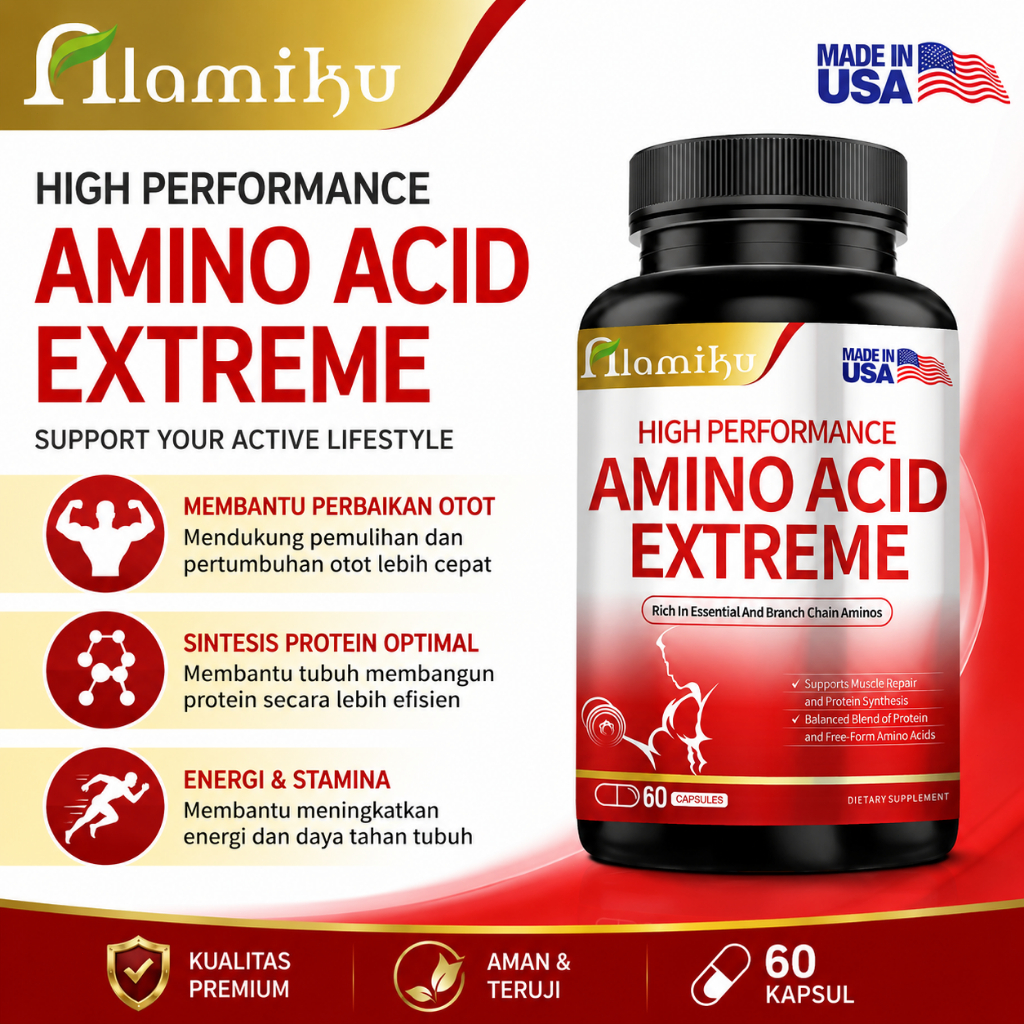 Alamiku High Performance Amino Acid Extreme 60 Kapsul – Suplemen Asam Amino Esensial & BCAA untuk Pe