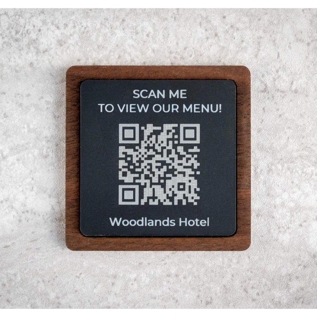 Custom Acrylic QR Code Sign Restoran Menu Akrilik Tempel Meja Kayu Wooden