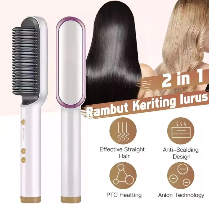 ID8804 [BISA INSTANT] Ramindong Hair Straightener Curling Comb Sisir Catokan Pelurus dan Blow Roll R