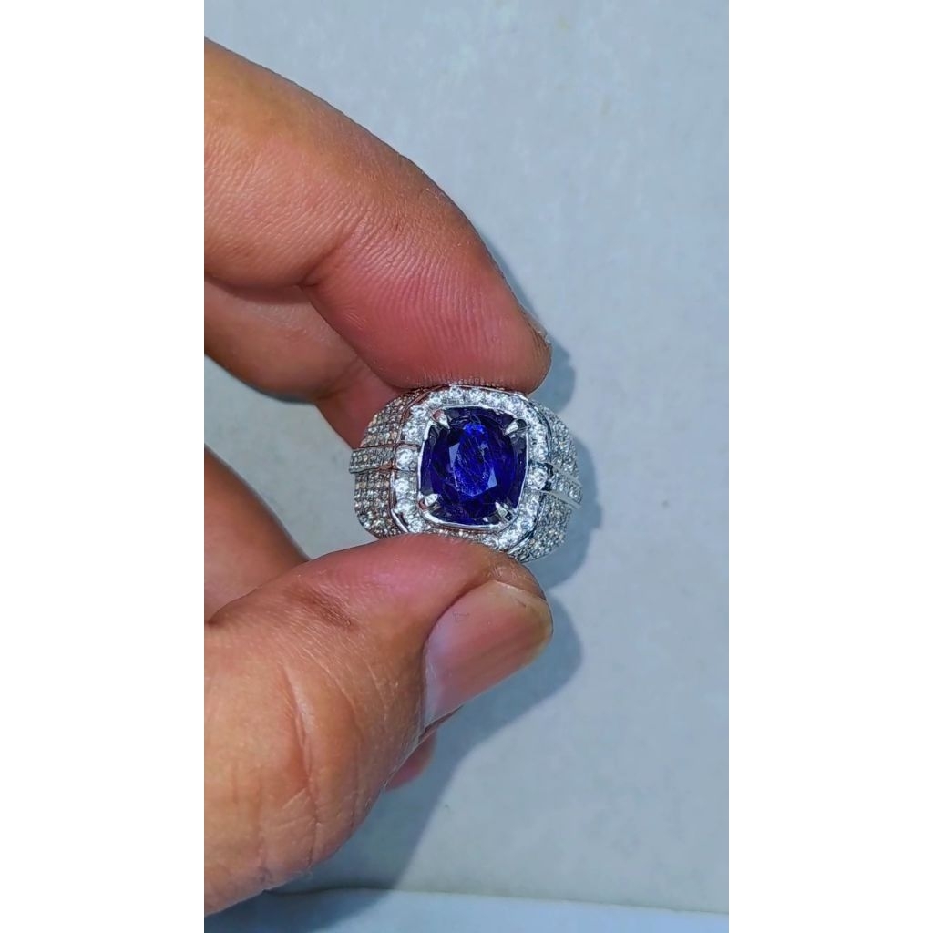 natural Blue sapphire + Ring perak