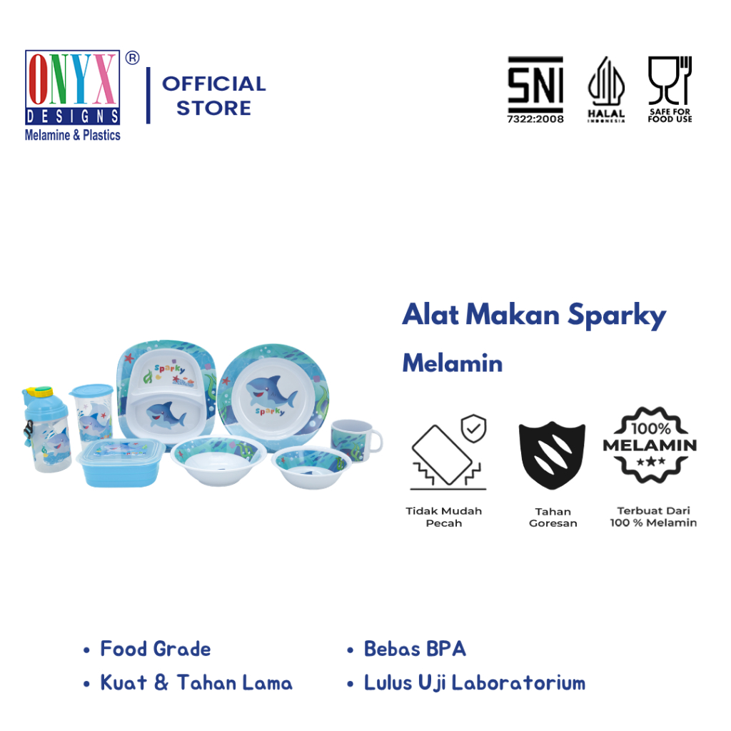 Alat Makan Anak Piring Mangkok Gelas Melamin Onyx Seiv Designs - Karakter Sparky Series