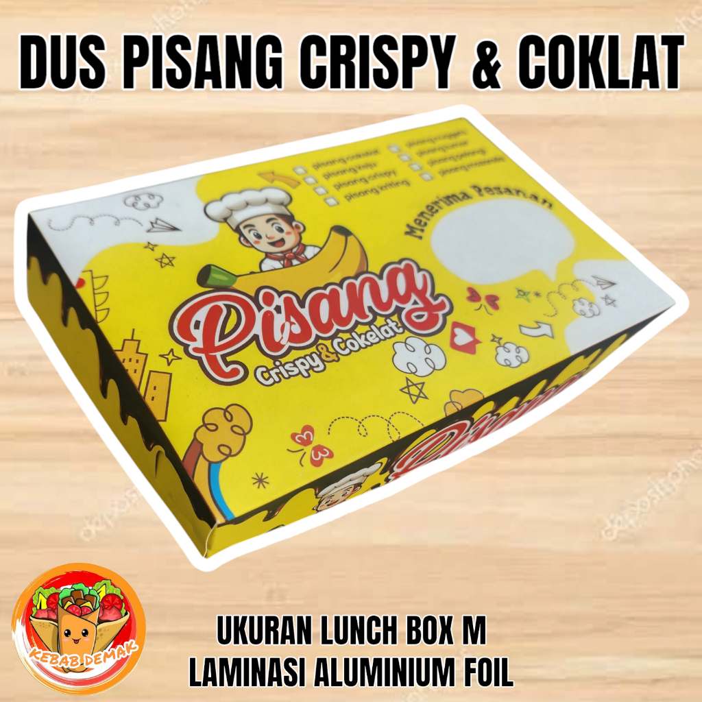 100 Pcs Dus Lunch Box M - Pisang Crispy & CoklatBahan Laminasi Aluminium Foil - tahan Minyak