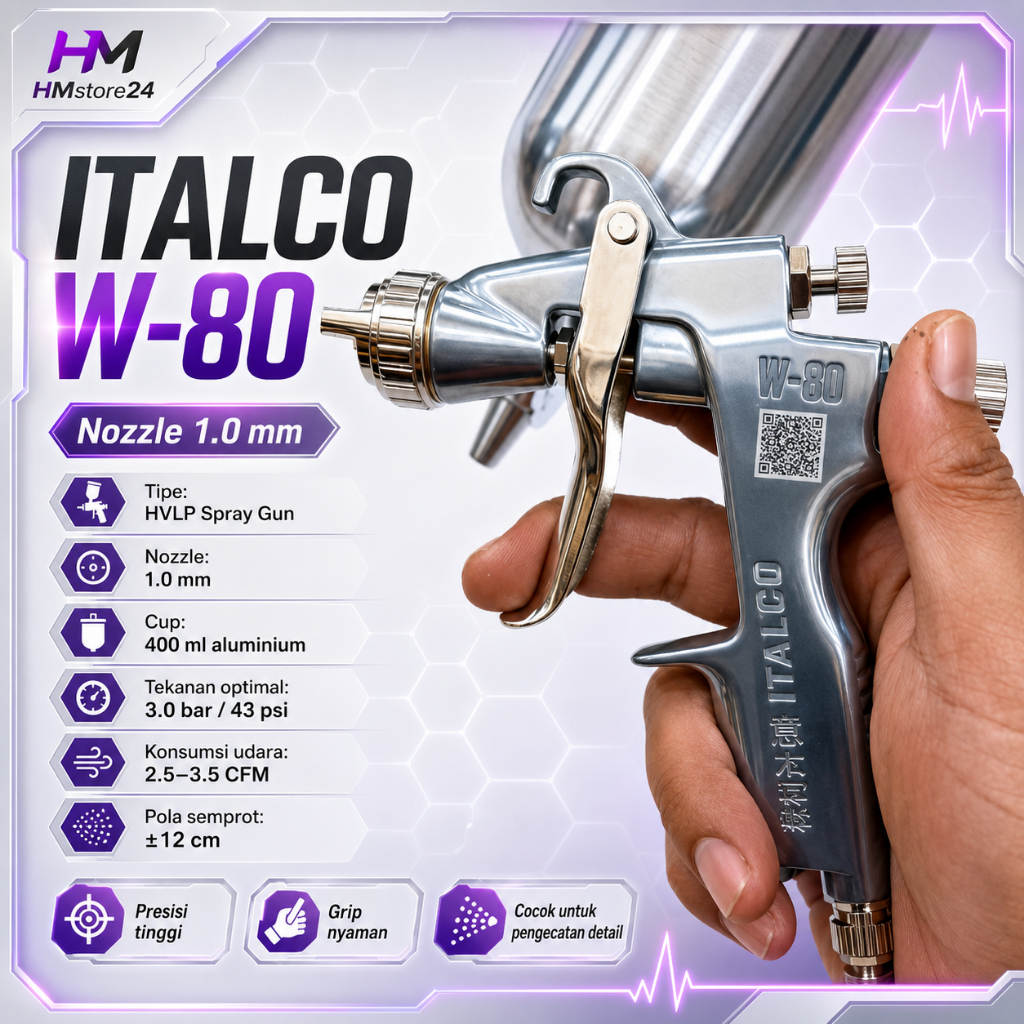 Spray Gun Italco W80 Nozzle 1.0mm High Quality Cup 400ml Berkualitas