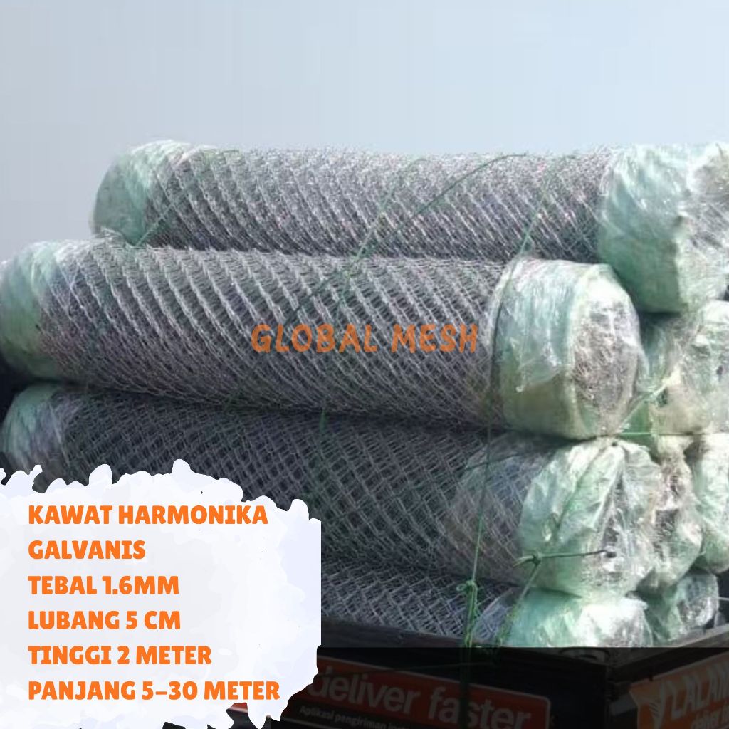 Kawat Pagar Harmonika Galvanis 1,6MM Tinggi 2Meter Lubang 5CM (PER-ROLL)