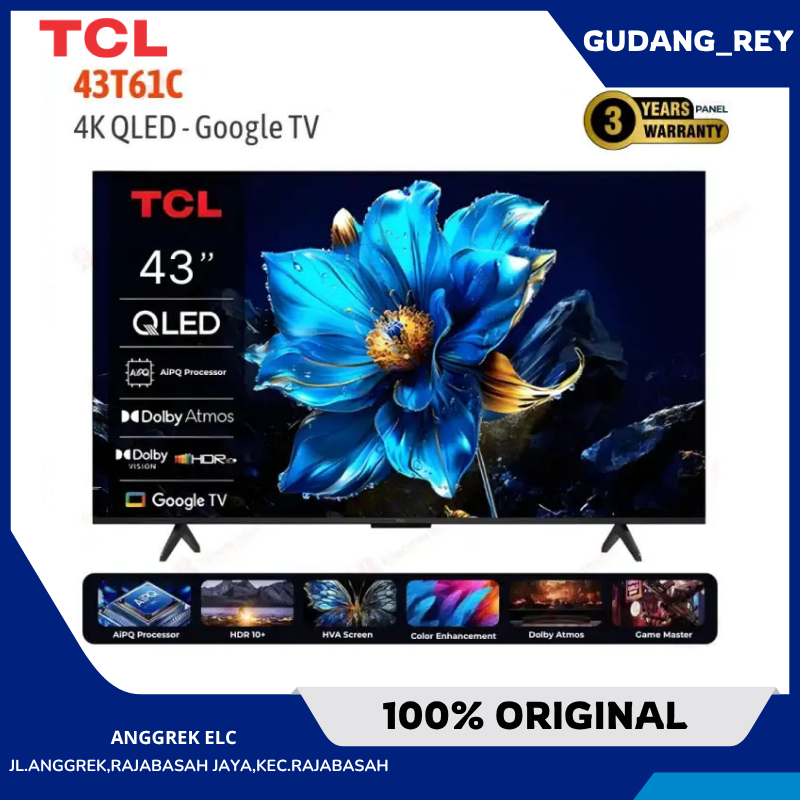 TV TCL 43 Inch LED 43T61C (4K QLED – Google TV) GARANSI RESMI