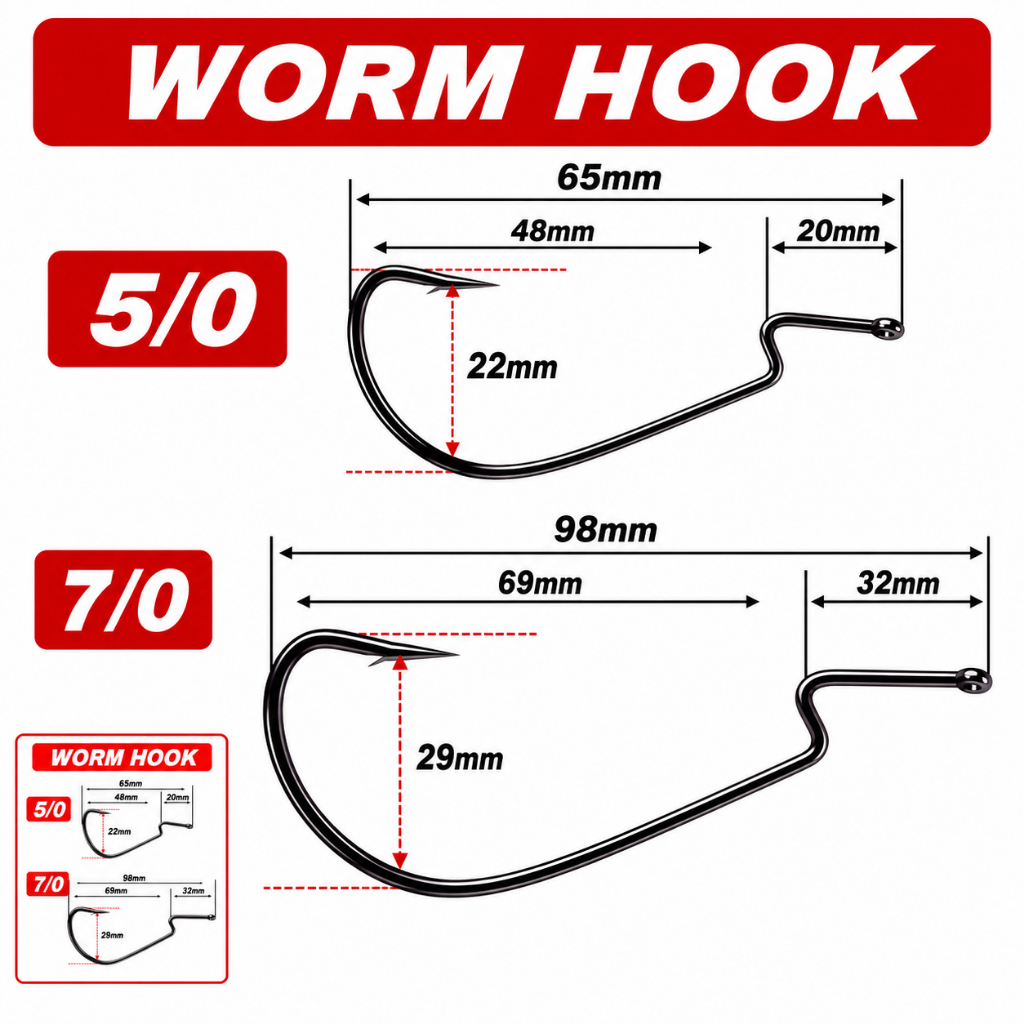 OEMAH UMPAN - 10Pcs Worm Hook Silencer/ Paddle Pop Umpan Casting Gabus Toman uk 5/0 & 7/0