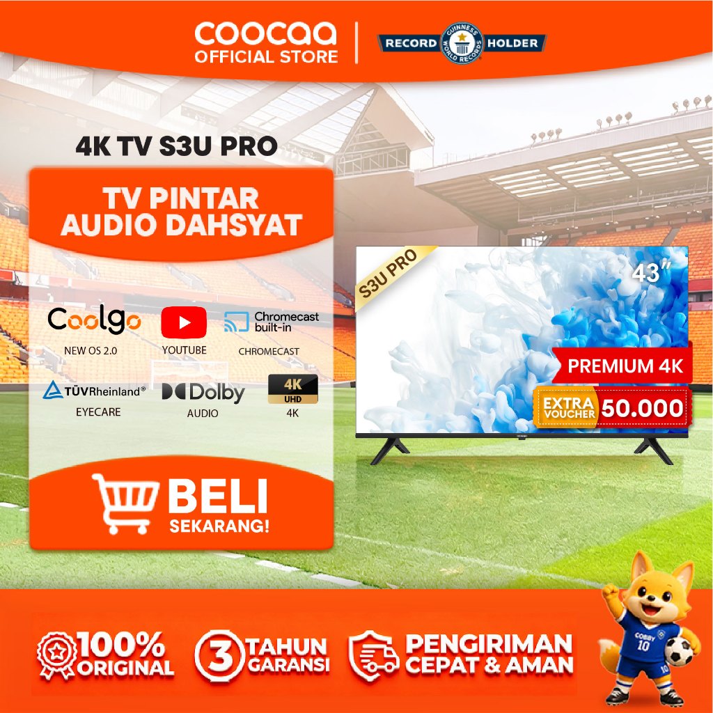 COOCAA 43 inch S3U PRO - Smart TV - Digital TV - 4K - UHD - Dolby Audio - Youtube - Mirroring - Boun