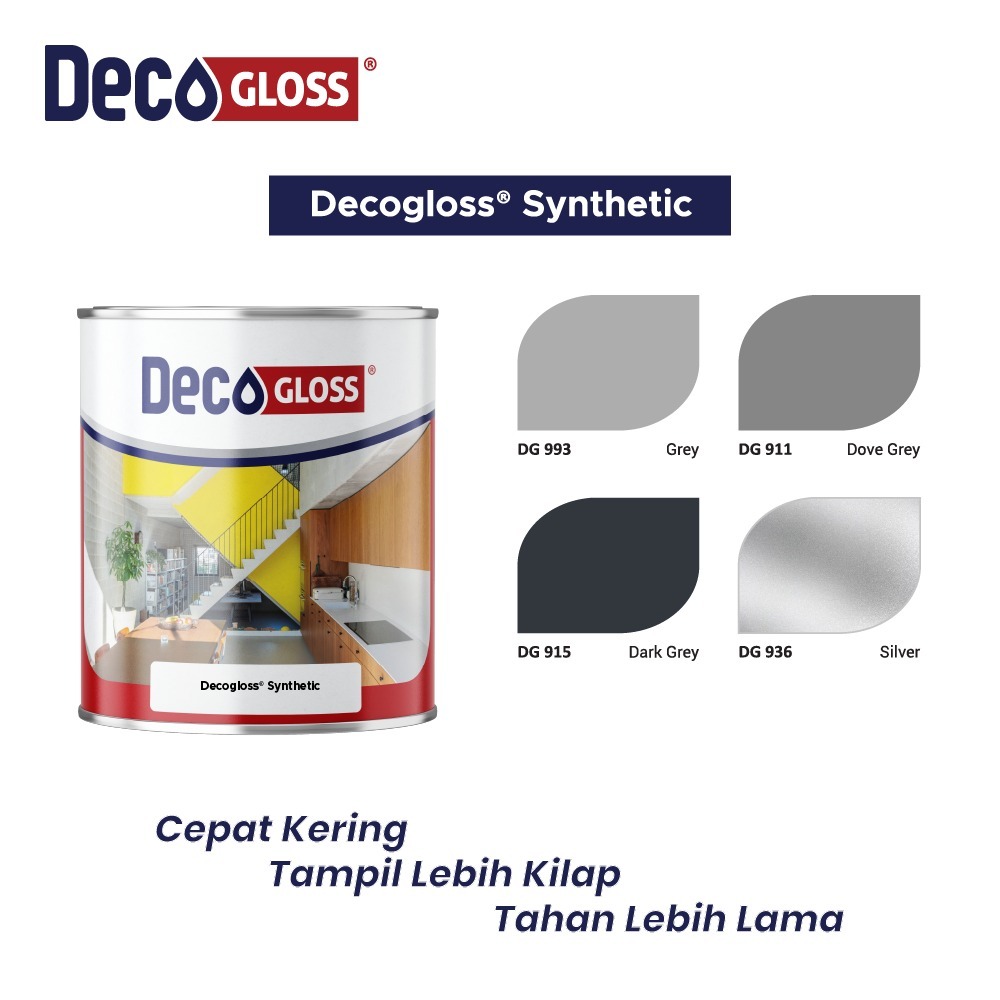 DECOGLOSS CAT KAYU DAN BESI - WARNA STANDAR - GREY / DOVE GREY / DARK GREY / SILVER