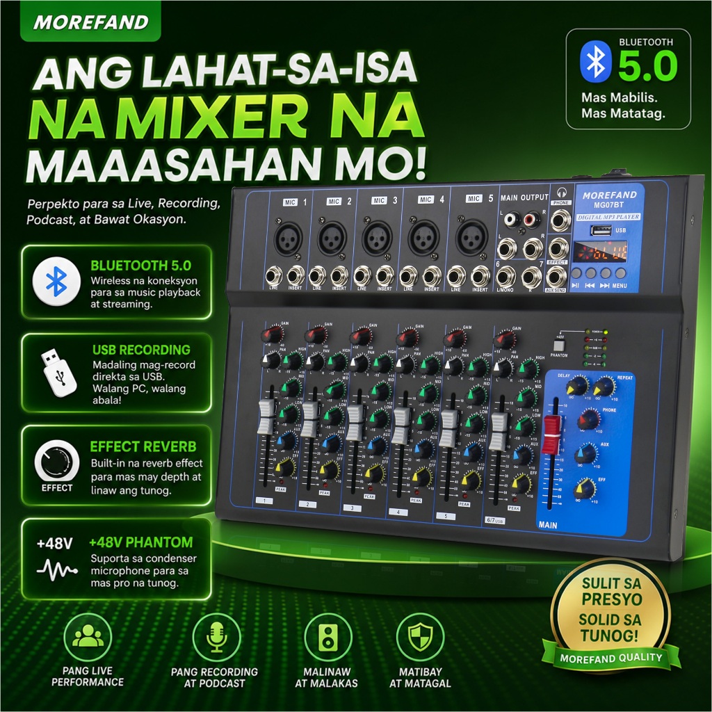 AUDIO MIXER mixer profesional 7-channe MG07BT mixer Penguat sinyal USB Penguat KTV Penguat kinerja p