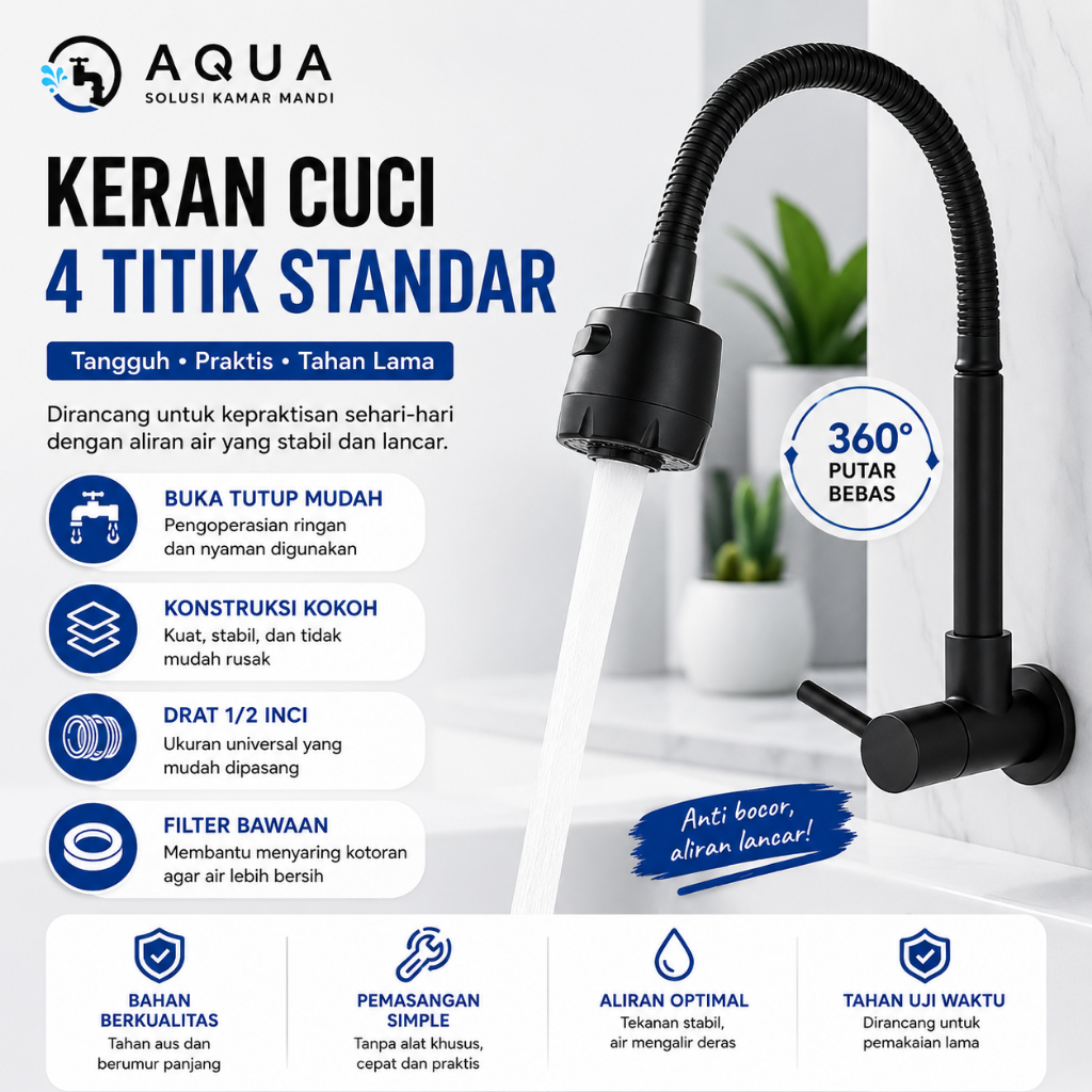 Kran Leher Angsa Flexibel Kran Tembok Wastafel / Cuci Piring Minimalis