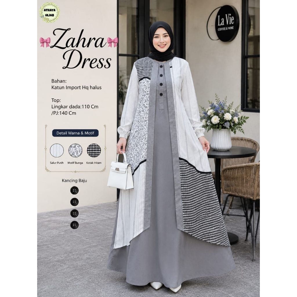 ZAHRA DRESS GAMIS KATUN IMPORT PREMIUM GAMIS KONDANGAN GAMIS PREMIUM KEKINIAN