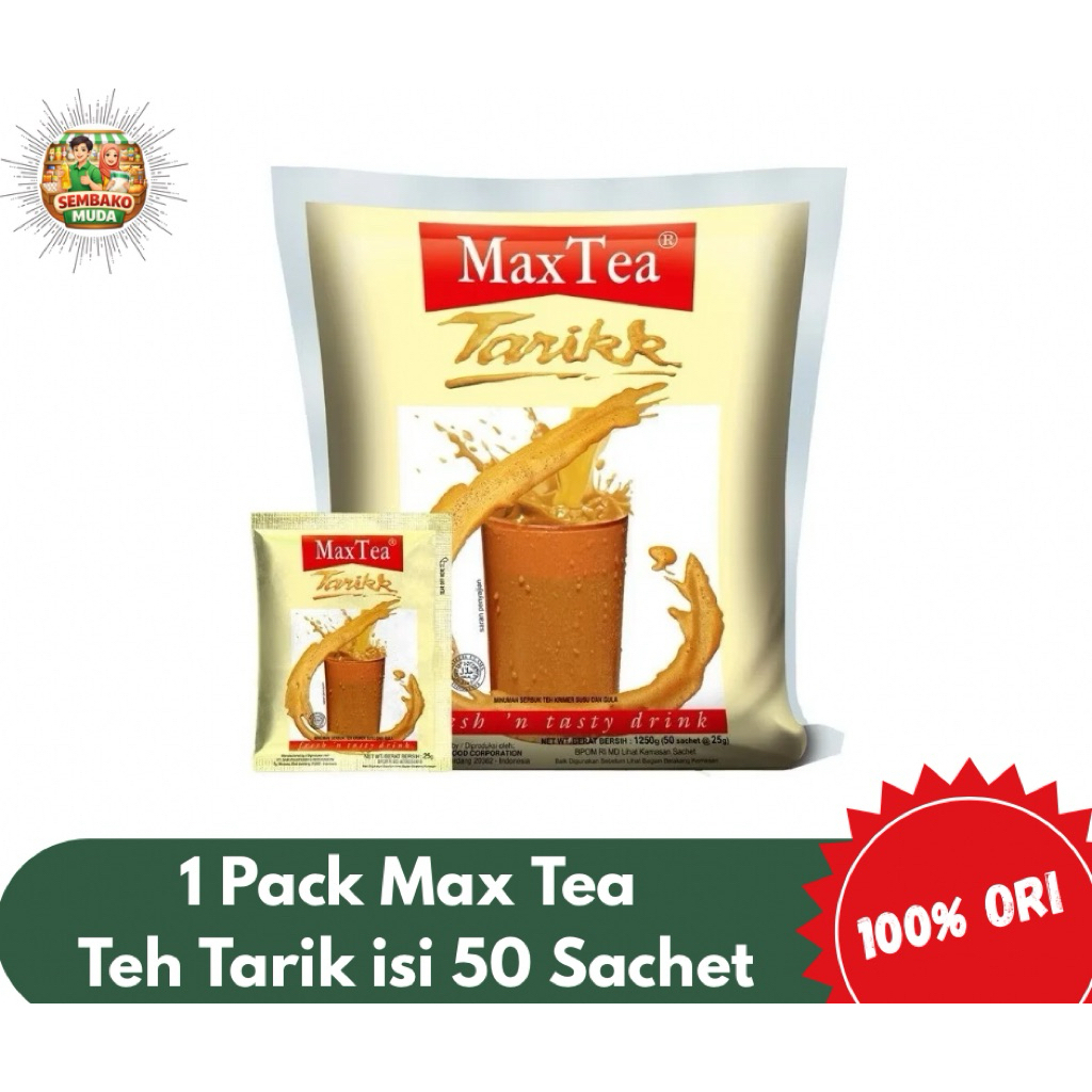 max tea teh tarik sachet isi 50 sachet - teh tarik max tea
