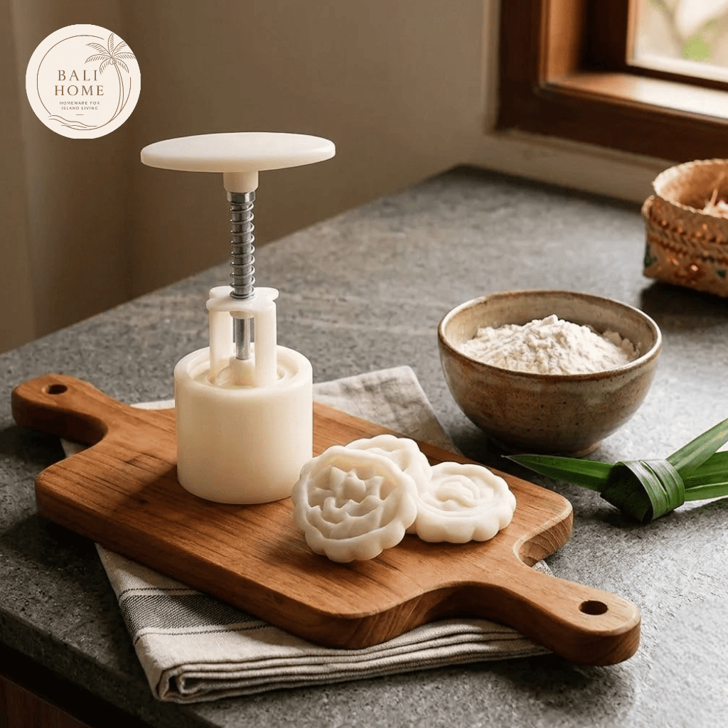 Cetakan Mooncake Tekan Manual -  Alat Cetak Kue Bulan Praktis -  Mold Kue Bulan Motif Bunga