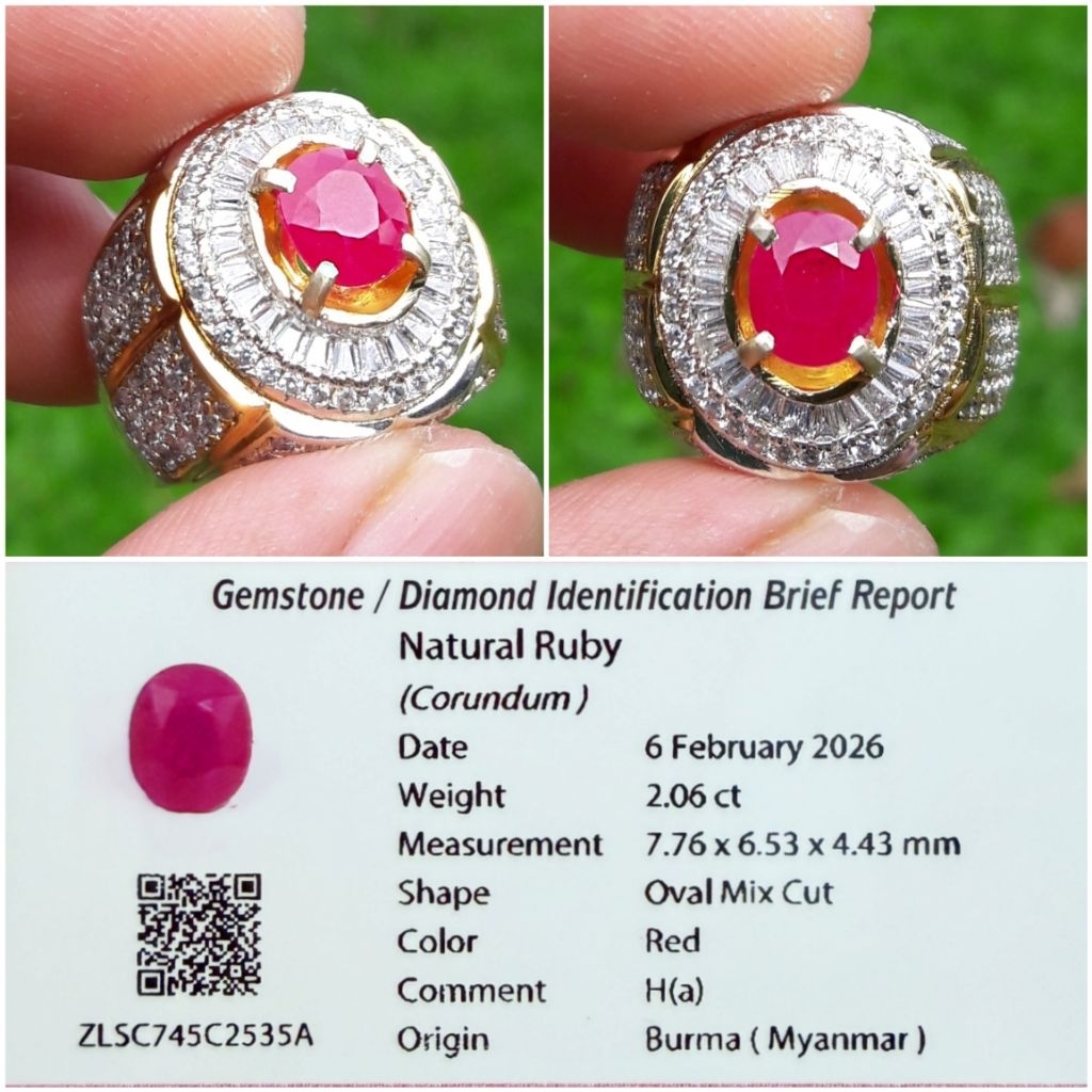 Cincin Permata Ruby Corundum Burma Myanmar Dengan Sertifikat