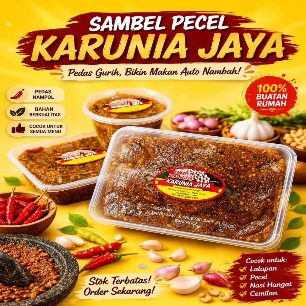 Sambel Pecel Asli Blitar 1kg - Sambel Pecel Sayur, Praktis, Tahan Lama, Kacang Sangrai Asli, Bumbu G