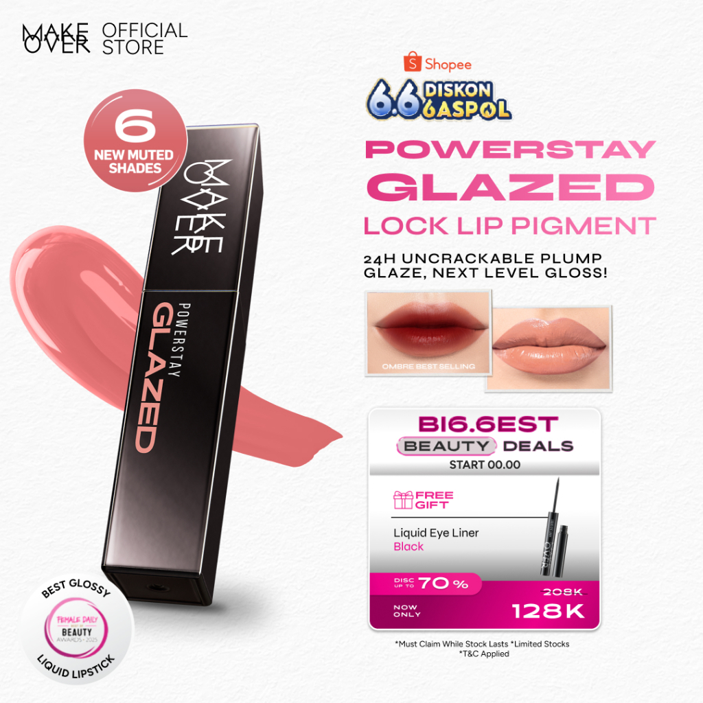 MAKE OVER Powerstay Glazed Lock Lip Pigment - Lip Glazed Plump Gloss Next Level Lip Cream Transferpr