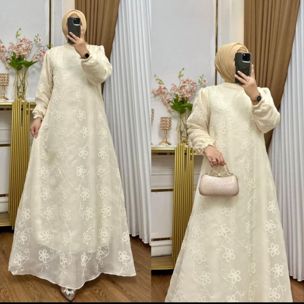 My_DOBU - Gamis Organza Bordir Premium Wanita Muslimah Dress Pesta Elegan