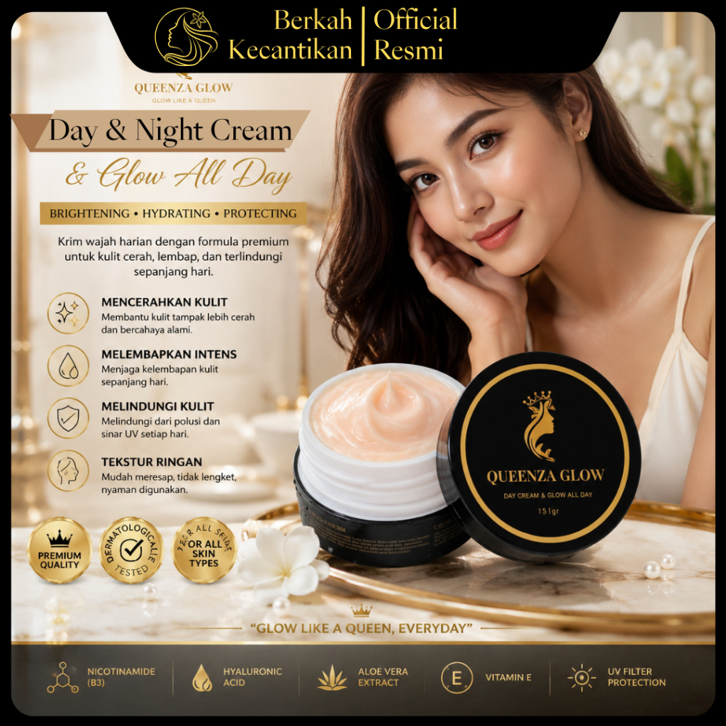 Queenza glow Cream 2 in 1 Ampuh Flek jerawat Glowing Kusam Pemutih Mengencangkan mata