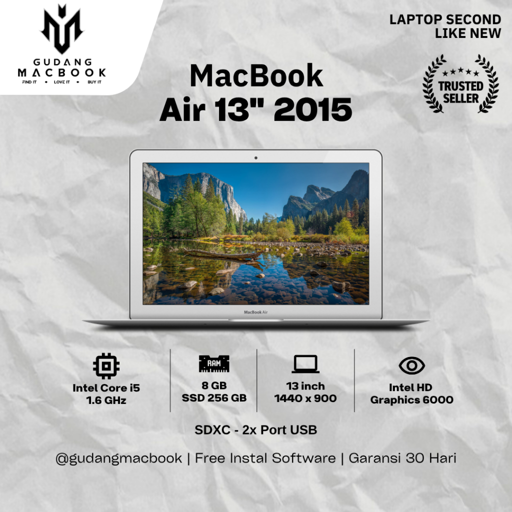 Macbook Air 13 Early 2015 Core i5 Ram 8GB SSD 256GB