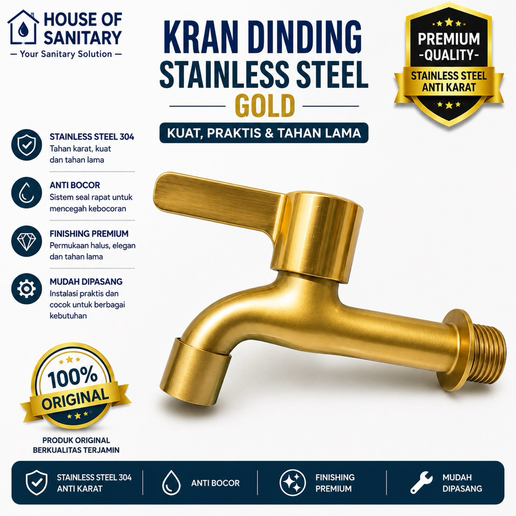 Kran dinding stainless Gold / kran tembok / kran wudhu gold