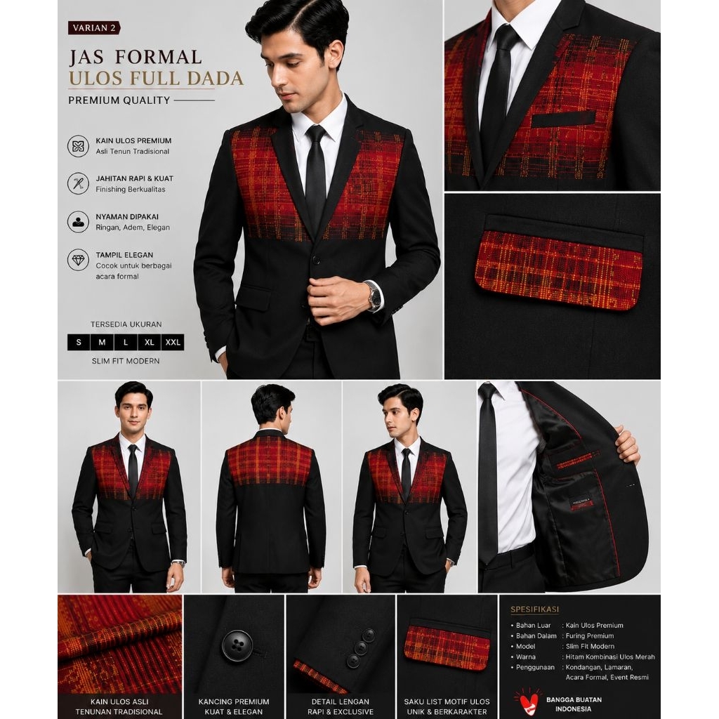 Jas Pria Setelan Ulos Premium Slim Fit Jas + Celana Formal Kombinasi Ulos Modern Elegan Kondangan La