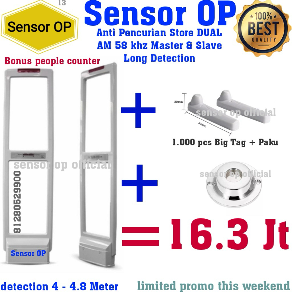 Sensor OP Alarm  Butik Anti Pencurian Paketan DUAL AM 58 Khz, Bonus People Counter , Deteksi Panjang