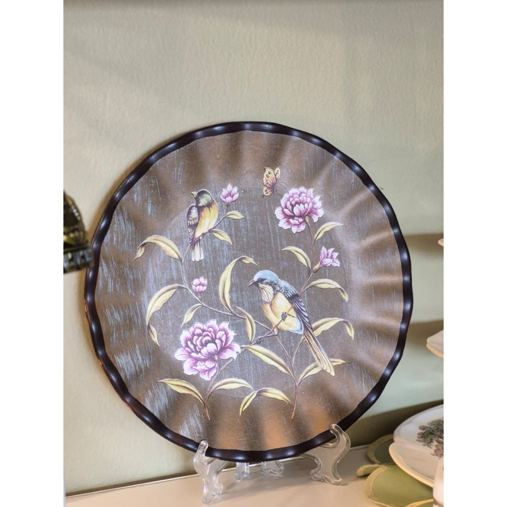 Piring hiasan meja/lemari/piring coklat pajangan motif burung